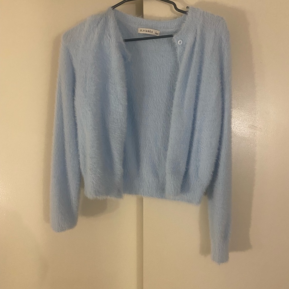 Showpo blue fuzzy cardigan